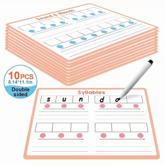 Phonics Dry Erase Boards Set of 10 for K-1 Blends Digraphs Practice