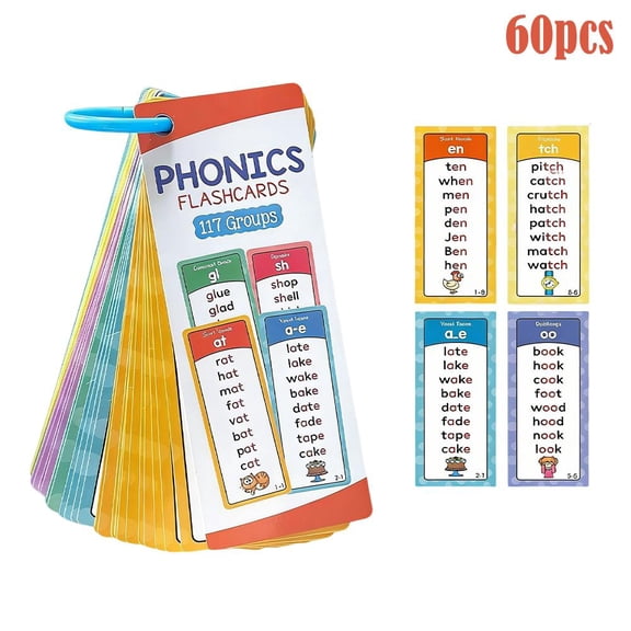 Phonics Flash Cards, 60 Double-Sided Cards with 1000 Sight Words, Covering Natural Spelling Rules Sight Words Game, Flashcard Teaching For 3-8 Years Old
