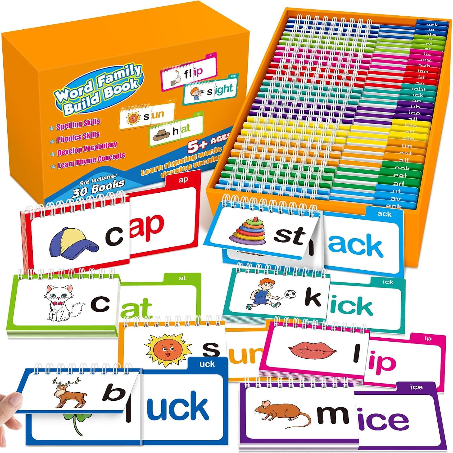 Sticky Notes Rhyming Words Phonics Flash Cards Set, 30 Read & Rhyme Flip Books for Kids, Learn to ...