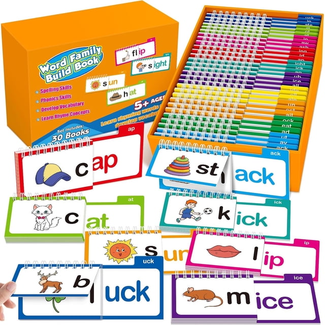 Phonics Flash Cards Set, 30 Read & Rhyme Flip Books for Kids, Learn to ...