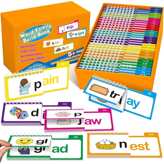 Phonics Flash Cards Word Family Build Book,Learn to Read 30 Read and Rhyme Flip Books, Sight Words Flash Cards Kindergarten Phonics Flip Books for Classroom Home School Preschool Learning Activity