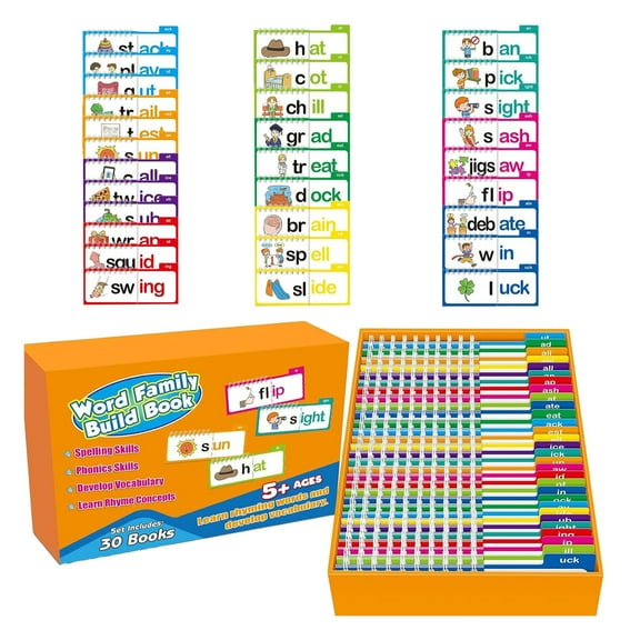 Phonics Flash Cards Word Family Build Book,Learn to Read 30 Read and Rhyme Flip Books,Sight Words Flash Cards Kindergarten Phonics Flip Books for Kids Classroom Homeschool Preschool Learning Activity