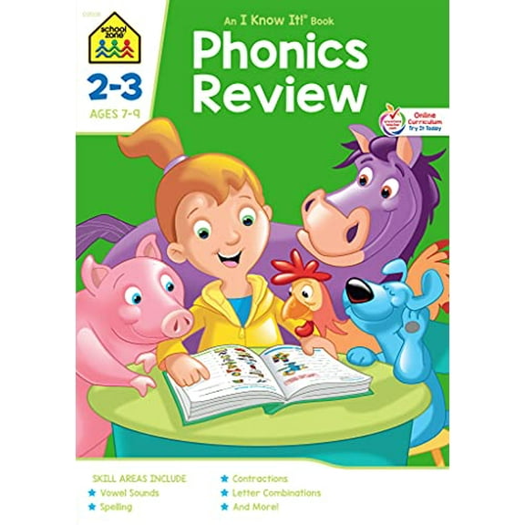 Pre-Owned School Zone - Phonics Review Workbook - 32 Pages, Ages 7 to 9, 2nd Grade, 3rd Grade, Consonants, Vowels, Blends, Compound Words, Silent Letters, and More (School Z... (Paperback) 0938256084