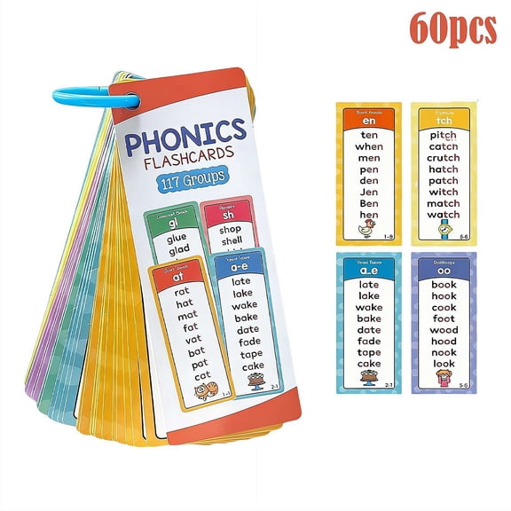 Phonics Word Cards 117 Preschool English, Early Reading & Spelling Flashcards Set, Short & Long Vowels Blends Digraphs, Teaching Tool for Classroom Homeschool