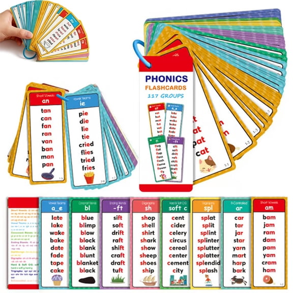 Phonics Word Cards 117 Sound Groups 900+ Rhyming Words Learning Flashcards for English Discovery, Sight Word Reading Mastery Cards for Beginners