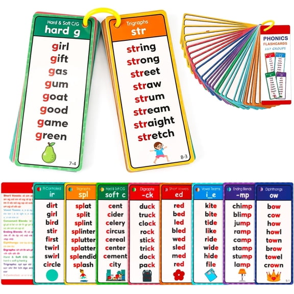 Phonics Word Cards,117 Sound Groups 900+ Rhyming Words Preschool English Discovery Joy,60 Pcs Phonics Word List Card Set,Learn to Read & Spell, Fun Activities for Kindergarten and Homeschool