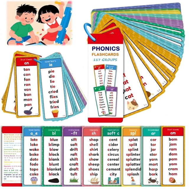 Phonics Word Cards 117 Sound Groups 900+ Rhyming Words Preschool ...