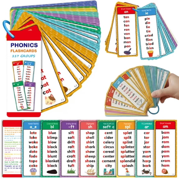 Phonics Word Cards  117 Sound Groups, 900+ Rhyming Words, Preschool English Discovery Joy, Phonics Word List Card Set, Learn to Read & Spell, Fun Learning Activities