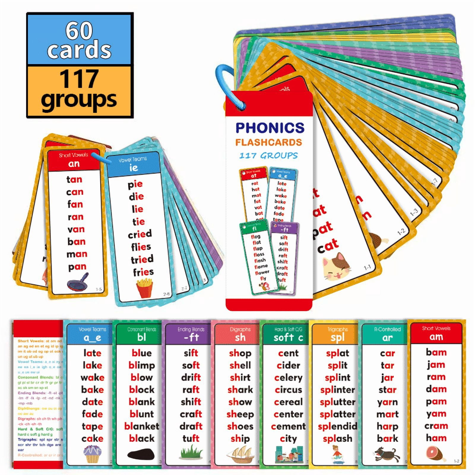 Phonics Word Cards 117 Sound Groups 900+ Rhyming Words Preschool ...