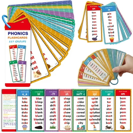 Phonics Word Cards 117 Sound Groups 900+ Rhyming Words, Pure Word List Flashcards, Read & Spell Learning Phonics Word Flash Cards