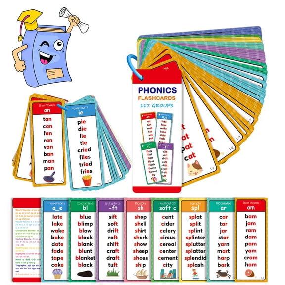 Phonincs Flashcards, 60 Pcs Words Phonics Word Lists Cards, 936 Words Double-Sided Sight Words Game, Early Educational Learning Activity For Kindergarten & Homeschool