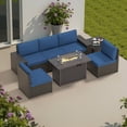 thumbnail image 1 of Phonjoro 7 Pieces Outdoor Patio Furniture Set with 42” Fire Pit Table, Rattan Patio Sectional Sofa Conversation Set w/ 50000 BTU Propane Fire Pit and Coffee Table for Garden, Backyard, 1 of 10