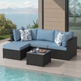 thumbnail image 1 of Phonjoroo 5PCS Patio Furniture Sets All Weather Outdoor Sectional Sofa Manual Weaving Wicker Rattan Outdoor Conversation Set with With Cushion And Glass Table, Light Blue, 1 of 7