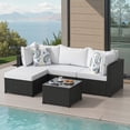 thumbnail image 1 of Phonjoroo 5PCS Patio Furniture Sets All Weather Outdoor Sectional Sofa Manual Weaving Wicker Rattan Outdoor Conversation Set with With Cushion And Glass Table, White, 1 of 7