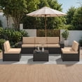 thumbnail image 1 of Phonjoroo 6 Pieces Patio Furniture Set Outdoor Wicker Sectional Conversation Sofa All-Weather Rattan Couch Patio Seating with Cushion and Glass Table for Porch, Poolside, Backyard, Balcony, 1 of 9