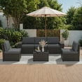 thumbnail image 1 of Phonjoroo 6 Pieces Patio Furniture Set Outdoor Wicker Sectional Conversation Sofa All-Weather Rattan Couch Patio Seating with Cushion and Glass Table for Porch, Poolside, Backyard, Balcony, 1 of 7