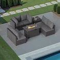 thumbnail image 1 of Phonjoroo 8-Piece Outdoor Patio Furniture Set Outdoor Sectional Wicker Rattan Conversation Set with 42" Propane Fire Pit Table Suitable for Garden, Patio, Gray, 1 of 9