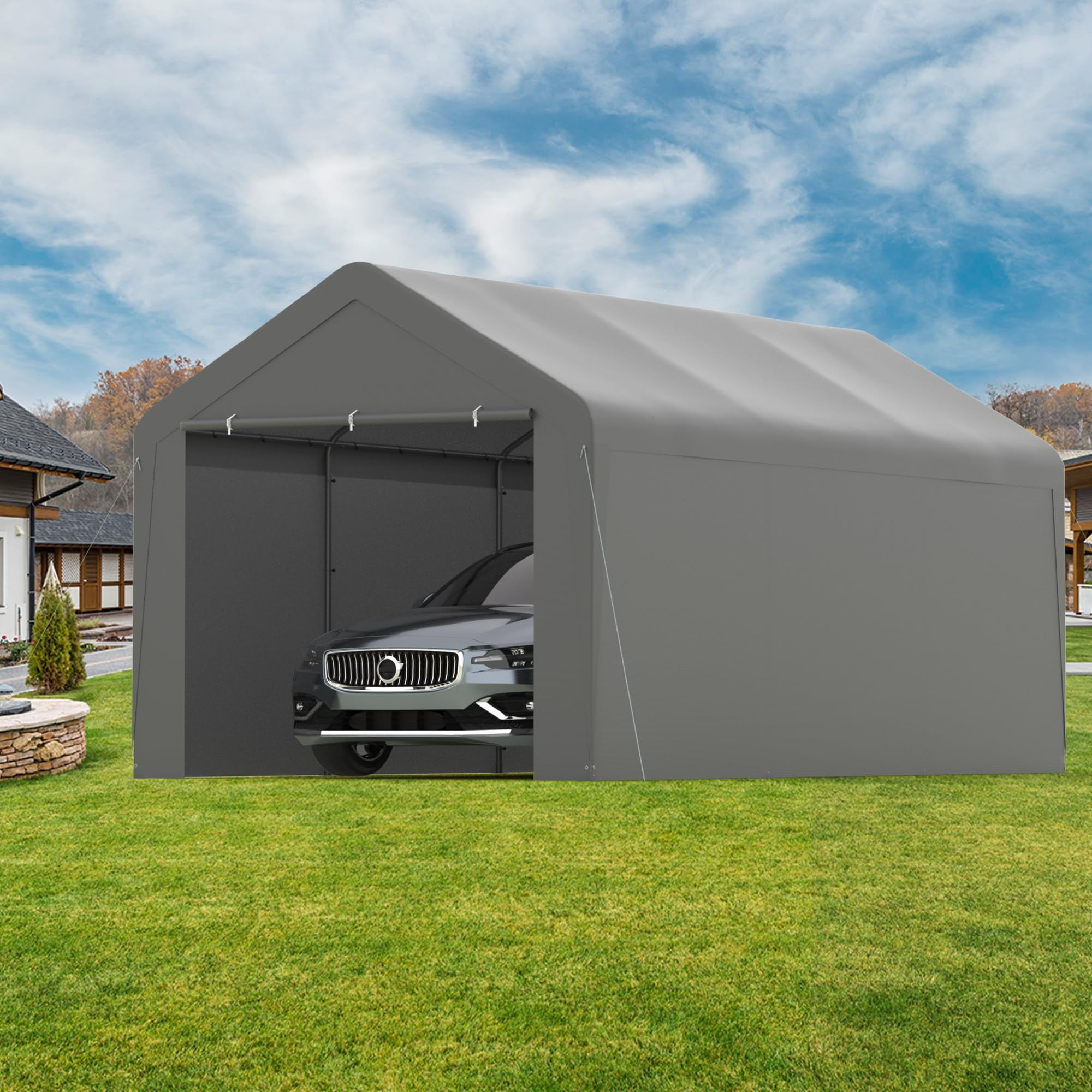 Phonjoroo Carport 10x20 Car Ports Heavy Duty Carports Portable Garage Car Canopy Tent Outdoor Car Shelter (Grey)