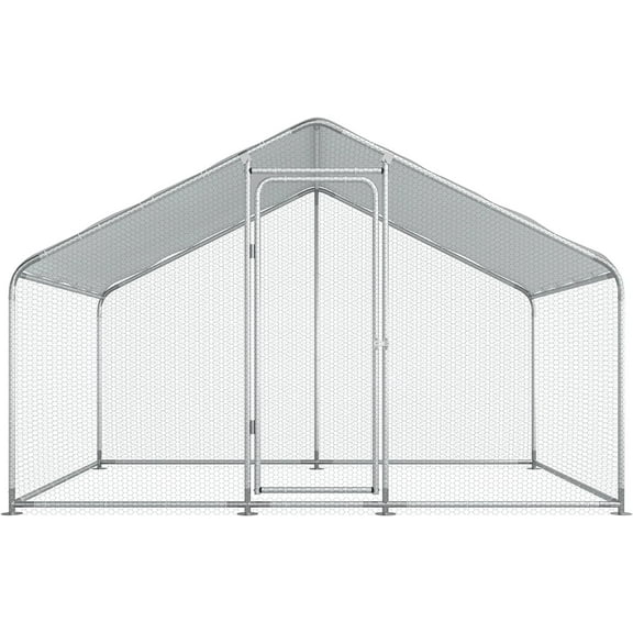 Phonjoroo Large Metal Chicken Coops for 20 Chickens Runs for Yard with Waterproof Cover Walk-in Chicken Pen 10'Lx6.6'Wx6.6'H Outdoor Backyard Farm Use (Spire Top)