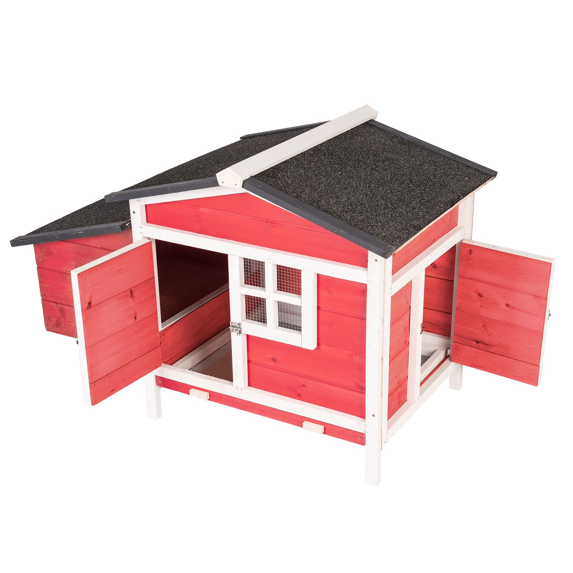 Phonjoroo Outdoor Wooden Chicken Coop Hen House Poultry Cage Red with Tray, Ramp & Nesting Box for Indoor and Outdoor Use