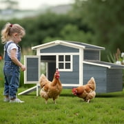 Phonjoroo Outdoor Wooden Chicken Coop Hen House Poultry Cage with Tray, Ramp & Nesting Box for Indoor and Outdoor Use, Brown