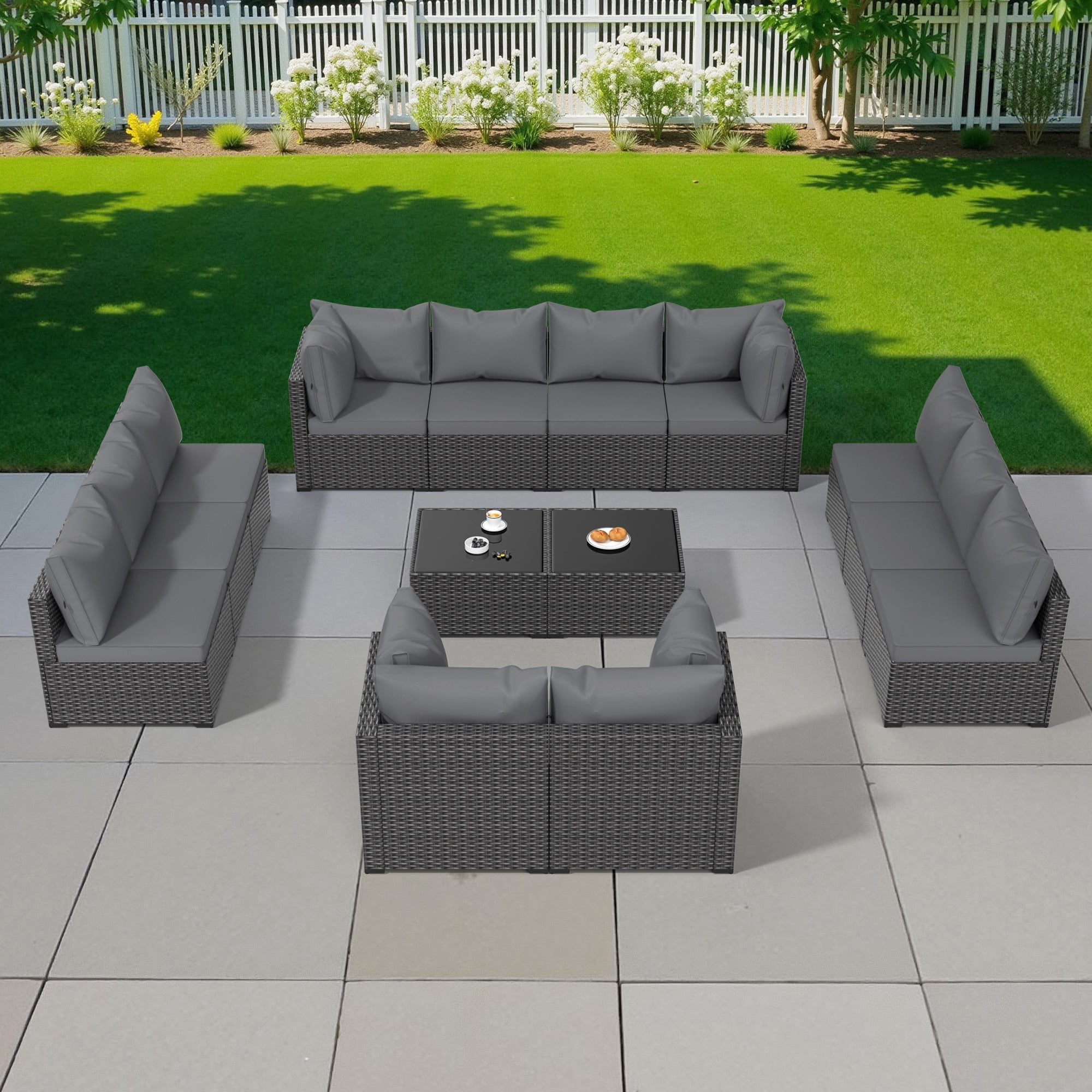 Phonjoroo Patio Furniture Set 14 Pieces Outdoor Patio Furniture Wicker Sectional Furniture Sofa Conversation Sets with Cushions All Weather Outside Patio Seating, Gray