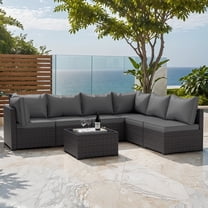 Phonjoroo Patio Furniture Set 7 Pieces Outdoor Wicker Sectional Furniture Sofa Conversation Sets with Cushions All Weather Outside Patio Seating