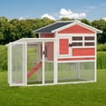 thumbnail image 1 of Phonjoroo Rabbit Hutch Eco-Friendly Wooden Backyard Chicken Coop with Asphalt Sloping Roof, Red, Fits 3 Rabbits, 1 of 9