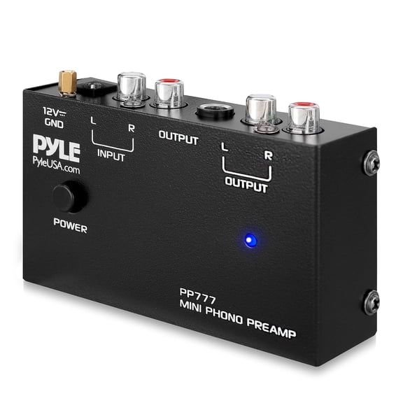 Phono Turntable Preamp, Mini Electronic Audio Stereo Phonograph Preamplifier with RCA Input, RCA Output And Low Noise Operation, Powered by 12 Volt DC Adapter, Improves Sound Performance