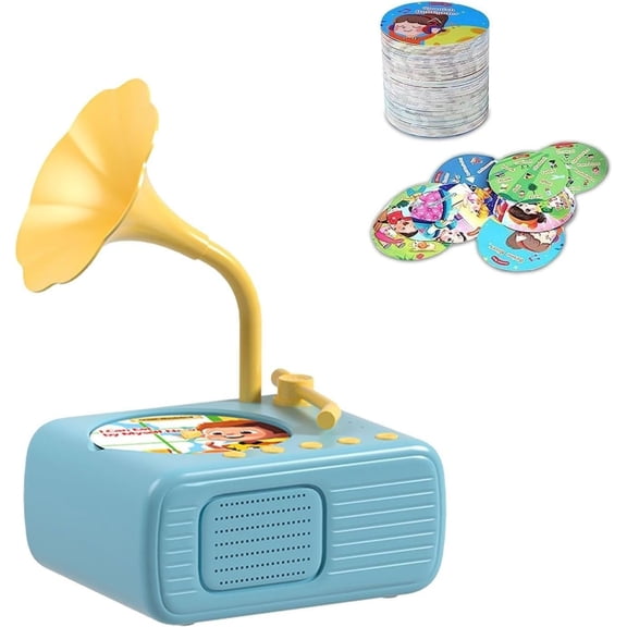 Phonograph with 96 Cards, 8 Recording Cards, Bluetooth Music Connection, Musical Sensory/Interactive Music & Story Gramophone