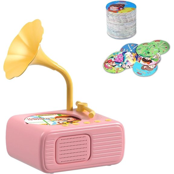 Phonograph with 96 Cards, 8 Recording Cards, Bluetooth Music Connection, Musical Sensory/Interactive Music & Story Gramophone