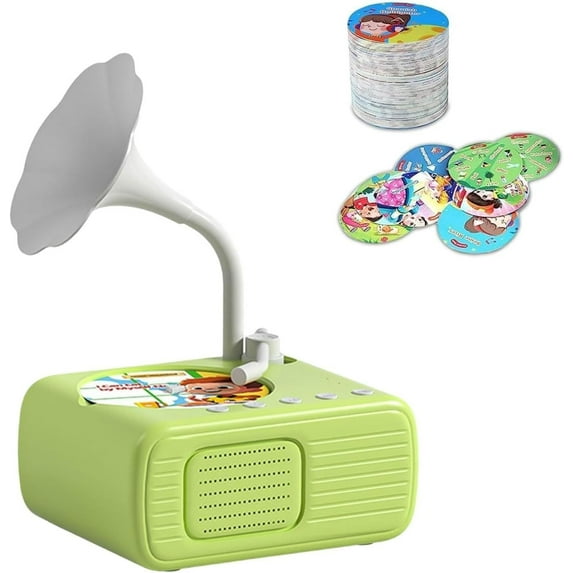 Phonograph with 96 Cards, 8 Recording Cards, Bluetooth Music Connection, Musical Sensory/Interactive Music & Story Gramophone