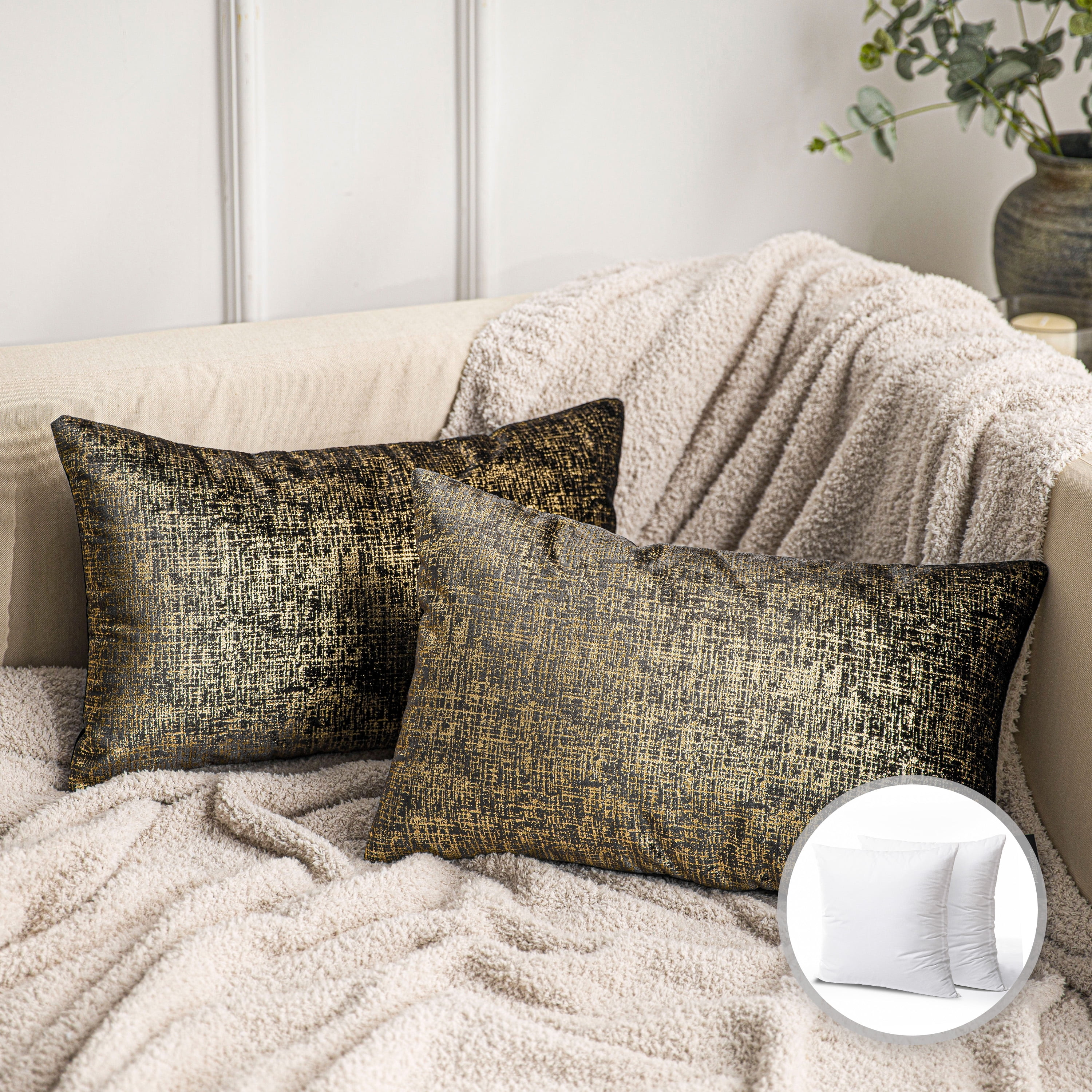 Phonoscope Bronzing Soft Solid Velvet Decorative Throw Pillow for Couch, Dark Brown, 12" x 20", 2 Pack