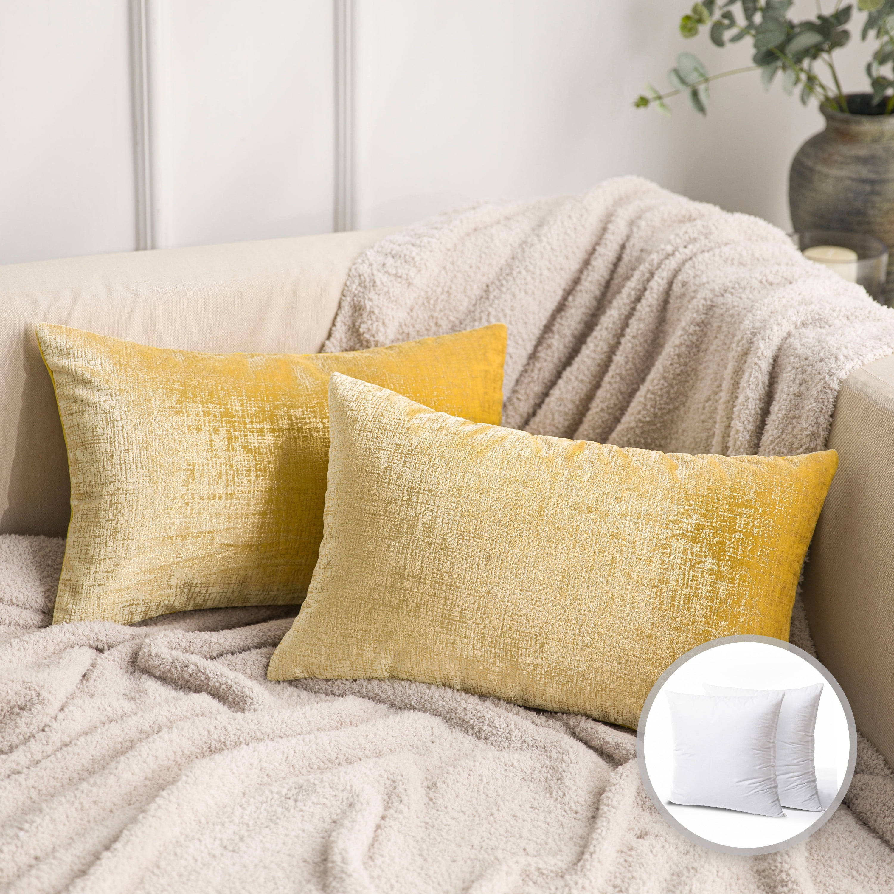 Yellow Velvet Lumbar Pillow SOFIA AZ217 GOLD 12