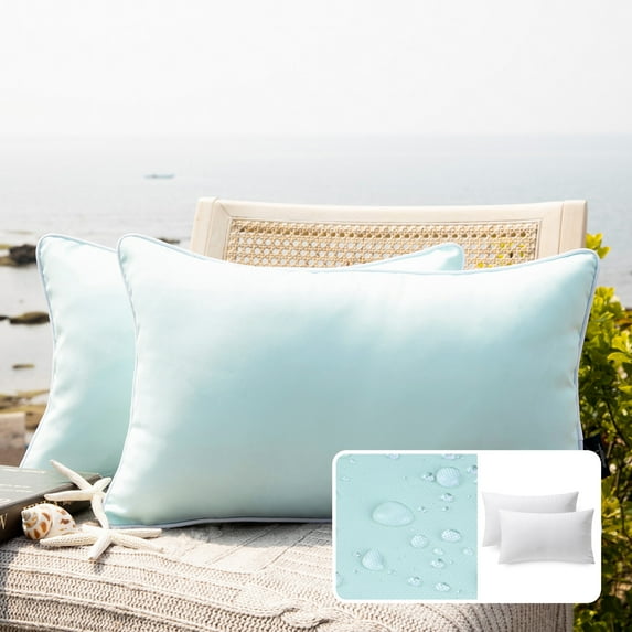 Phonoscope Outdoor Waterproof Decorative Throw Pillow for Patio, Tent and Sofa, 12" x 20", Light Blue, 2 Pack