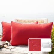 Phantoscope Outdoor Waterproof Decorative Throw Pillow for Patio, Tent and Sofa, 12" x 20", Red, 2 Pack