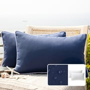 Phantoscope Summer Waterproof Square Cusion Outdoor Decorative Throw Pillow for Patio, 12" x 20", Navy Blue, 2 Pack