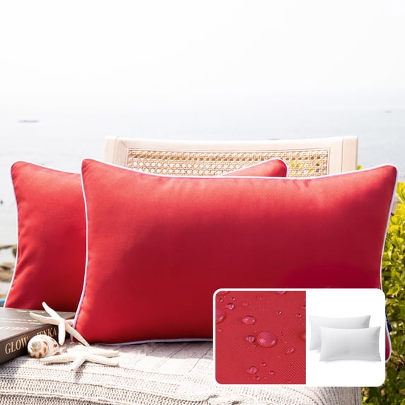 Phantoscope Summer Waterproof Square Cusion Outdoor Decorative Throw Pillow for Patio, 12" x 20", Red, 2 Pack