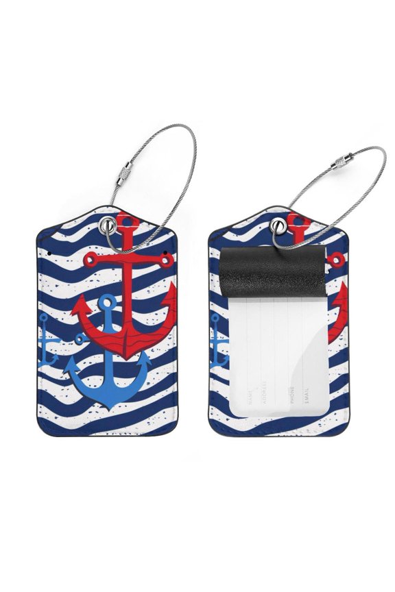 2 PCS Luggage Tag for Suitcase Bag Tags for Backpacks Baggage Handbag School Instrument Tag Label, Anchor Blue Wave Stripes Pattern