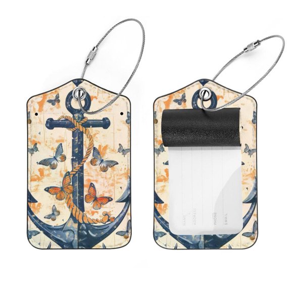 PhooArto 2 PCS Luggage Tag for Suitcase Bag Tags for Backpacks Baggage Handbag School Instrument Tag Label, Anchor and Butterflied Pattern