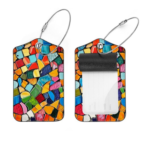PhooArto 2 PCS Luggage Tag for Suitcase Bag Tags for Backpacks Baggage Handbag School Instrument Tag Label, Art Mosaic Colorful Pattern