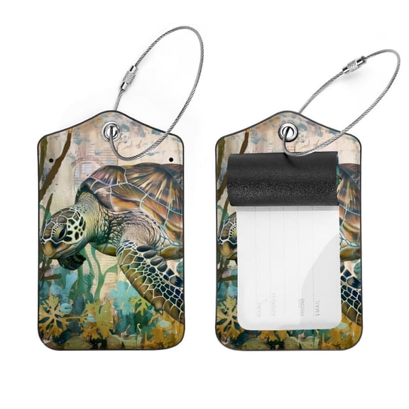 PhooArto 2 PCS Luggage Tag for Suitcase Bag Tags for Backpacks Baggage Handbag School Instrument Tag Label, Art Vintage Sea Turtle