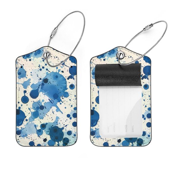 PhooArto 2 PCS Luggage Tag for Suitcase Bag Tags for Backpacks Baggage Handbag School Instrument Tag Label, Blue Splatter Dots Pattern