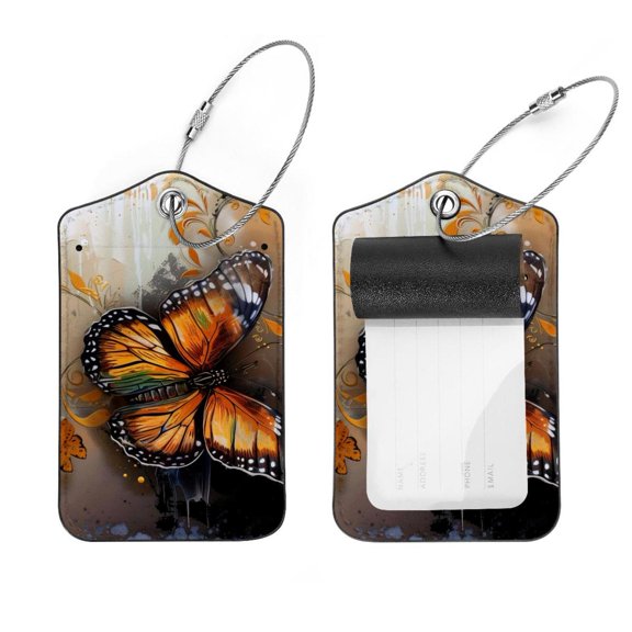 PhooArto 2 PCS Luggage Tag for Suitcase Bag Tags for Backpacks Baggage Handbag School Instrument Tag Label, Butterfly Oil Painting
