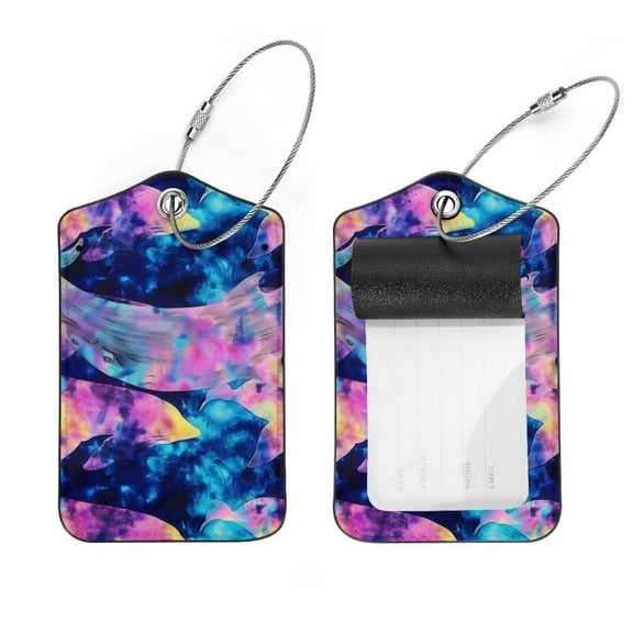 PhooArto 2 PCS Luggage Tag for Suitcase Bag Tags for Backpacks Baggage Handbag School Instrument Tag Label, Colored Tie Dye Whale Pattern