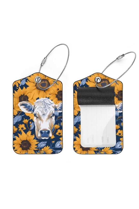 2 PCS Luggage Tag for Suitcase Bag Tags for Backpacks Baggage Handbag School Instrument Tag Label, Cow Sunflowers Patterns