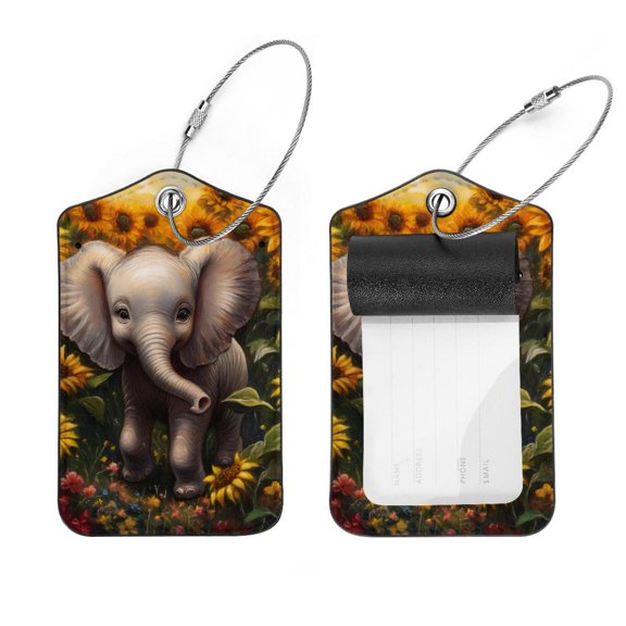 PhooArto 2 PCS Luggage Tag for Suitcase Bag Tags for Backpacks Baggage Handbag School Instrument Tag Label, Cute Elephant Colorful Sunflowers