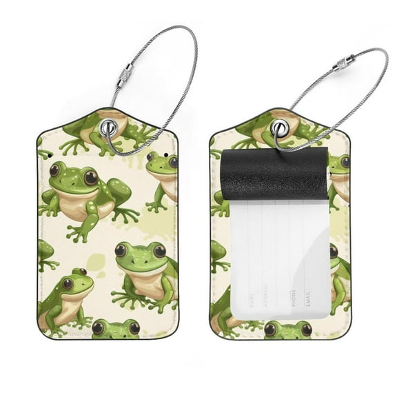 PhooArto 2 PCS Luggage Tag for Suitcase Bag Tags for Backpacks Baggage Handbag School Instrument Tag Label, Cute Green Frogs Pattern