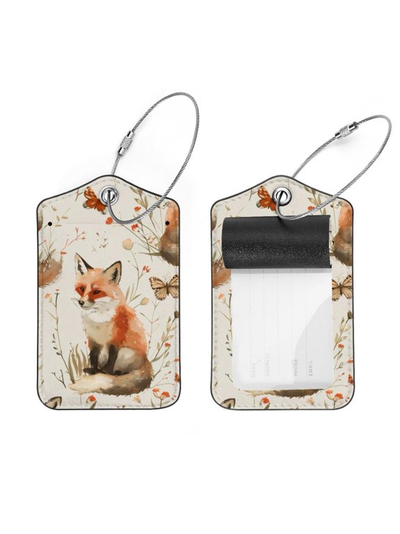 2 PCS Luggage Tag for Suitcase Bag Tags for Backpacks Baggage Handbag School Instrument Tag Label, Fox and Butterfly Patterns