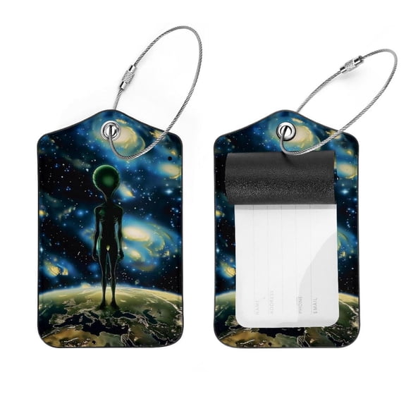 PhooArto 2 PCS Luggage Tag for Suitcase Bag Tags for Backpacks Baggage Handbag School Instrument Tag Label, Galaxy Alien Stands Earth